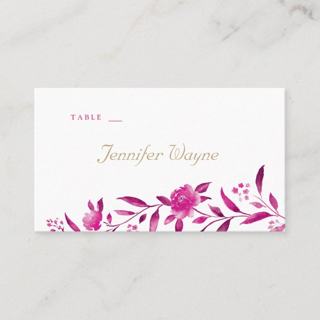 Pink floral Chinoiserie Wedding place cards (Front)