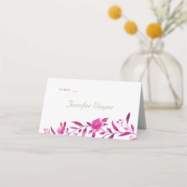 Pink floral Chinoiserie Wedding place cards (Front)