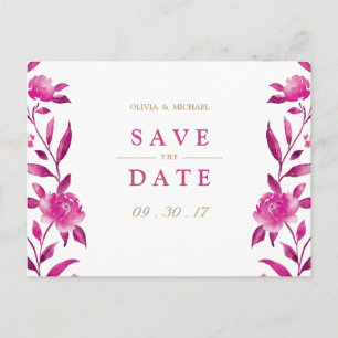 Pink floral Chinoiserie Wedding save the date Announcement Postcard