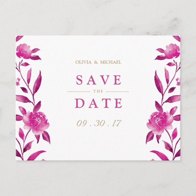 Pink floral Chinoiserie Wedding save the date Announcement Postcard (Front)