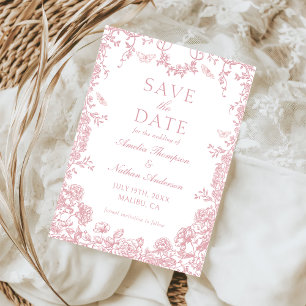 Pink Floral Chinoiserie Wedding Save The Date Card