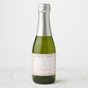 Pink Floral Chinoiserie Wedding Sparkling Wine Label