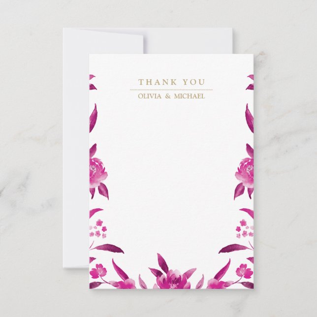 Pink floral Chinoiserie Wedding thank you Card (Front)