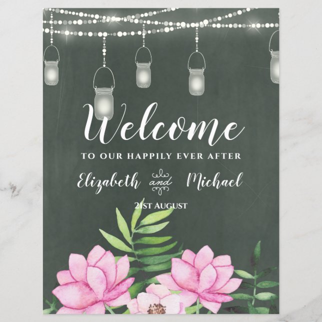 Pink Floral Chlakboard Custom Wedding Sign Budget (Front)