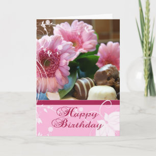 Pink Floral & Chocolate Birthday Card - Happy Birt