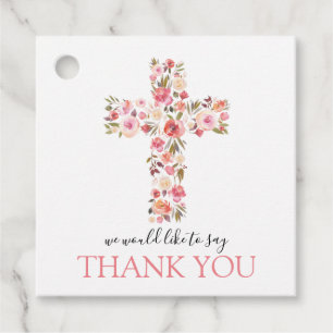 Pink Floral Christening Cross   Communion Baptism Favour Tags