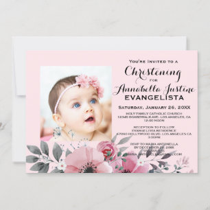 Pink Floral CHRISTENING Elegant Event Invitation
