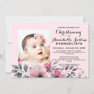 Pink Floral CHRISTENING Elegant Event Invitation