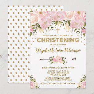 Pink Floral Christening Invitation Pastel Baptism