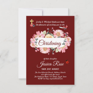 Pink Floral Christening Invites Baptism 