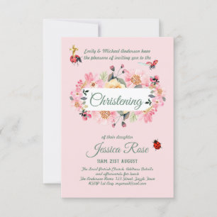Pink Floral Christening Invites Baptism