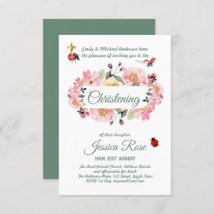 Pink Floral Christening Invites Baptism