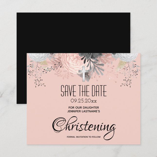 Pink Floral Christening Save the Date Budget (Front/Back)