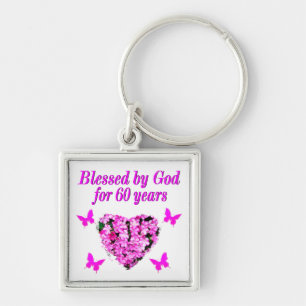 PINK FLORAL CHRISTIAN 60TH BIRTHDAY DESIGN KEY RING