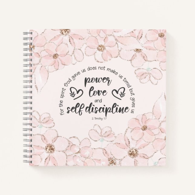 Pink Floral Christian Bible Scripture Faith Quote Notebook (Front)