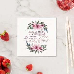 Pink Floral Christian Bible Verse Isaiah 40 Napkin