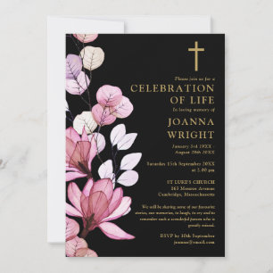 Pink Floral Christian Celebration Of Life Funeral Invitation