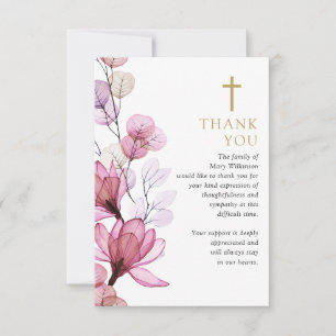 Pink Floral Christian Celebration Of Life Funeral Thank You Card