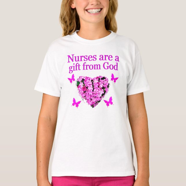 PINK FLORAL CHRISTIAN NURSE DESIGN T-Shirt (Front)
