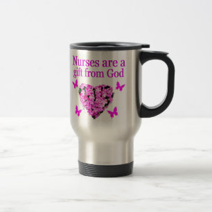 PINK FLORAL CHRISTIAN NURSE DESIGN TRAVEL MUG