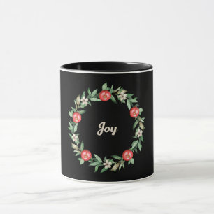 Pink Floral Christmas Wreath Mug   Joy
