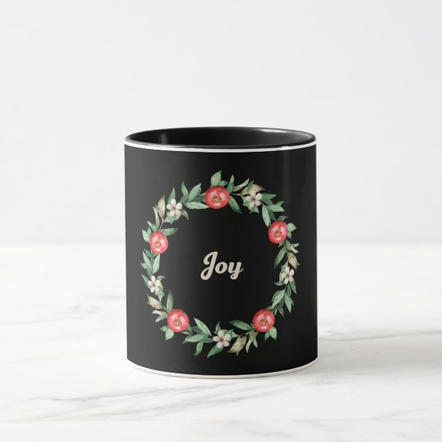 Pink Floral Christmas Wreath Mug | Joy (Center)