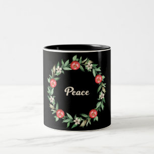 Pink Floral Christmas Wreath Mug   Peace