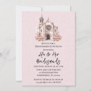 Pink Floral Church Bridesmaids Luncheon Invitation