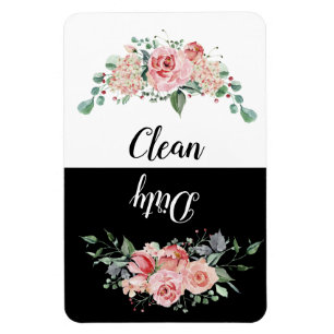 Pink Floral Clean / Dirty Dishwasher Magnet