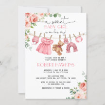 Pink Floral Clothes Girl Baby Shower Invitation