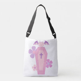 Pink Floral coffin and bat  Crossbody Bag