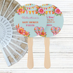 Pink Floral Colourful Blue Fiesta Baby Shower Hand Fan
