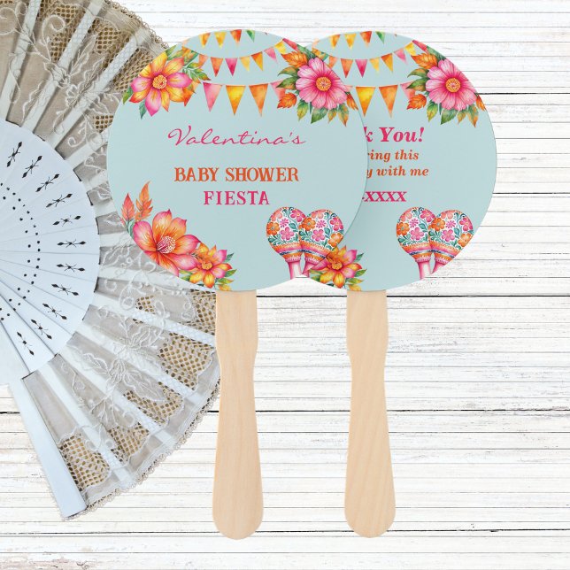 Pink Floral Colourful Blue Fiesta Baby Shower Hand Fan (Creator Uploaded)