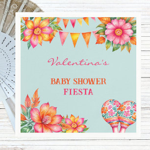 Pink Floral Colourful Blue Fiesta Baby Shower Napkin