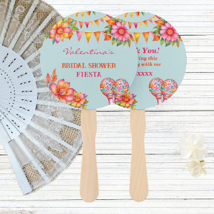 Pink Floral Colourful Blue Fiesta Bridal Shower Hand Fan
