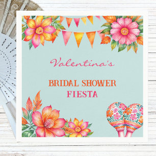 Pink Floral Colourful Blue Fiesta Bridal Shower Napkin