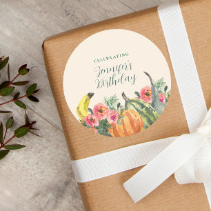 Pink Floral Colourful Pumpkins Fall Birthday Party Classic Round Sticker