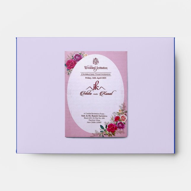 Pink Floral Colourful Wedding Invitation Cards  Envelope (Front)