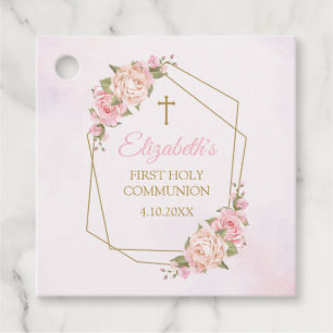 Pink Floral Communion Favour Tags