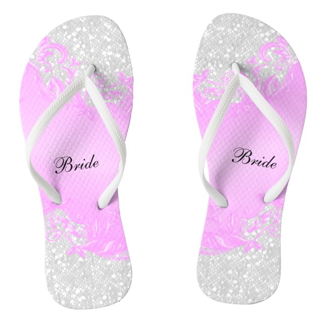 Pink Floral & Confetti Glitter | Wedding Flip Flops (Footbed)