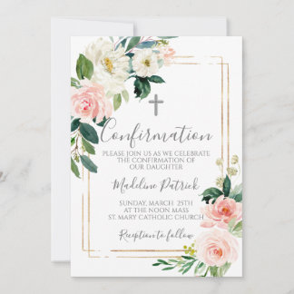 Pink Floral Confirmation  Invitation