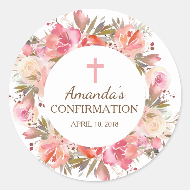 Pink Floral Confirmation Sticker (Front)