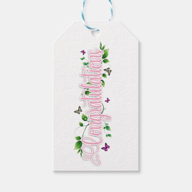 Pink Floral Congratulaions text Gift Tag (Front)