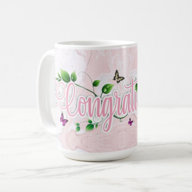 Pink Floral Congratulaions text Mug (Front Left)