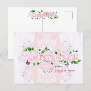 Pink Floral Congratulaions text Postcard