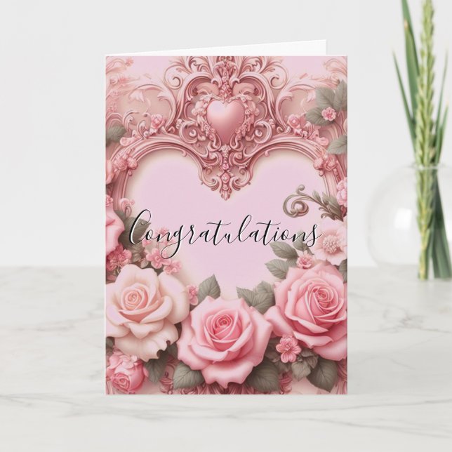 Pink Floral Congratulations Bridal Shower Card (Front)