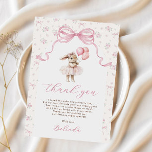 Pink Floral Coquette Bow Bunny 1st Birthday Thank You Card