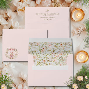 Pink Floral Coquette Bow Christmas Envelope