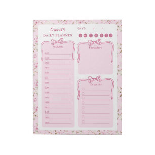 Pink Floral Coquette Bow To Do List Daily Planner Notepad