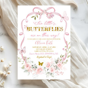 Pink Floral Coquette Twins Butterfly Baby Shower Invitation